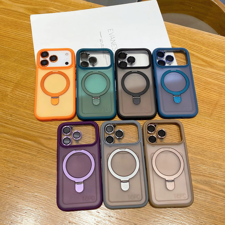 Oeny Magnetische Stoßfeste Hülle für iPhone 17 16 15 14 13 12 11 Pro Max Plus mit MagSafe Standfunktion und Glaslinsen-Schutzabdeckung in Orange - Bild 2