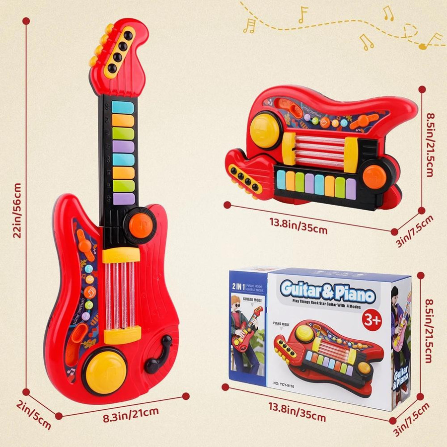 Kidsly 2 in 1 elektrisches Gitarrenspielzeug, Gitarre und Klavier, ab 3 Jahren - Bild 1