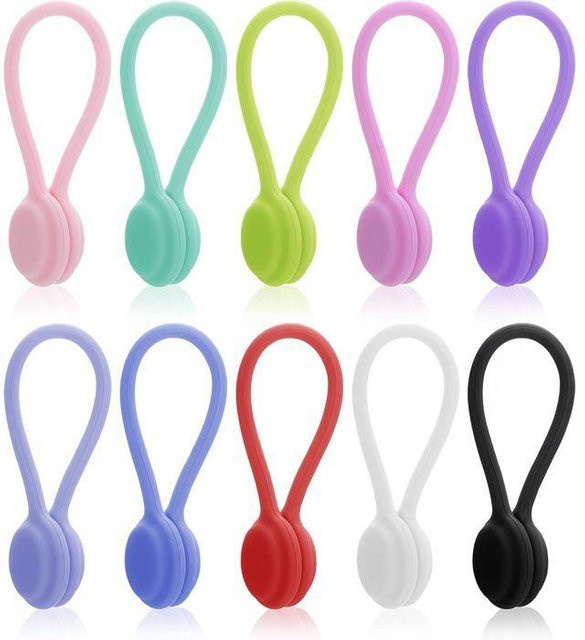 Lusofie 10 Stück Magnetische Silikon Kabelbinder Multicolor Wiederverwendbare Kabelclip Organizer - Bild 1