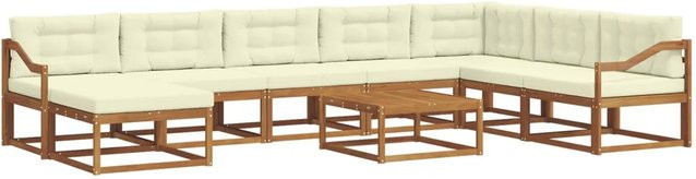 vidaXL Outdoor-Sofagarnitur aus Akazienholz mit Kissen, 9-teiliges Set, Natur und Creme - Bild 1