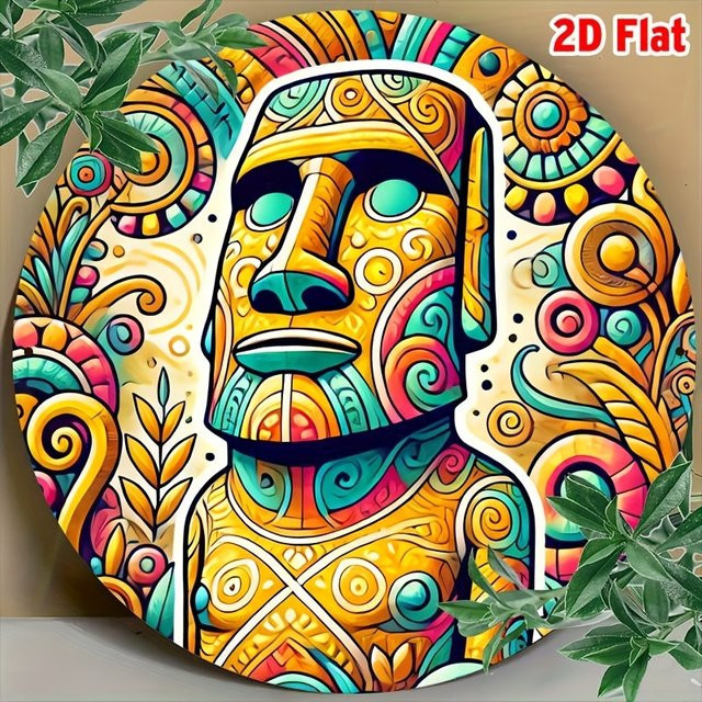 Potdemiel Wanddekoration Osterinsel Moai Statuen Vintage Polynesische Stammeskunst aus Metall, Mehrfarbig, B/H: 20 x 20 cm - Bild 1