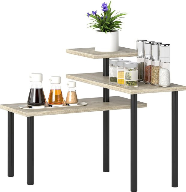 HOMCOM Küchenregal mit 3 Ebenen und verstellbaren Regalen aus Metall und Holz in Braun und Multicolour für Küche, Wohnzimmer und Esszimmer - Bild 1
