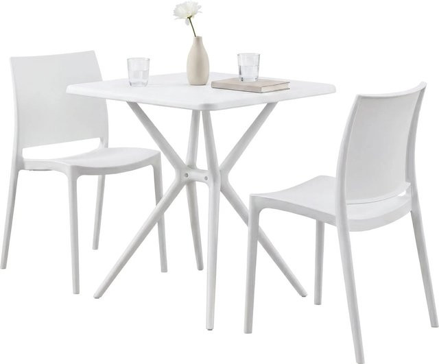 DELUKE Gartenmöbel-Set GRETA Bistroset aus Kunststoff mit Tisch und 2 Stühlen in Weiß, B/T/H: 156 x 72 x 81 cm - Bild 1