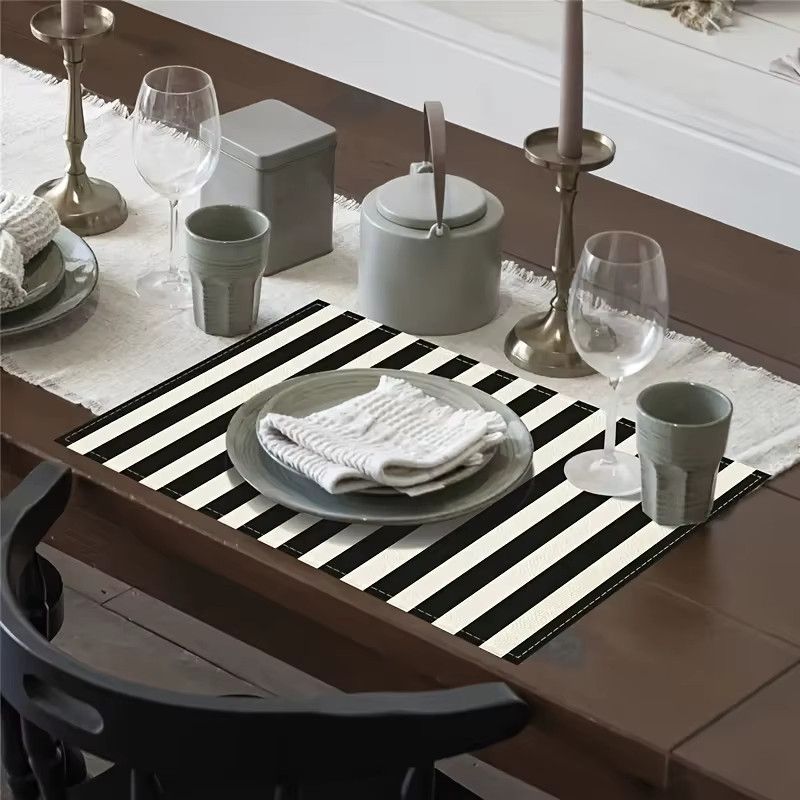 VIKAMA Tischsets aus Leinen im skandinavischen Design, wasserdicht, schwarz und weiß - Bild 3