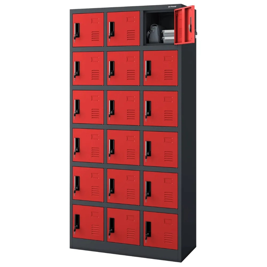 DELUKE Schließfachschrank KAROL mit 18 Fächern, Anthrazit-Rot, H x B x T: 185 x 90 x 40 cm - Bild 2