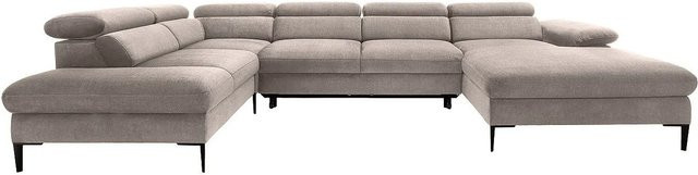 Schlafsofa Sepina von Vente-unique in Taupe mit L-Form und Samtbezug, Breite: 353 cm - Bild 1