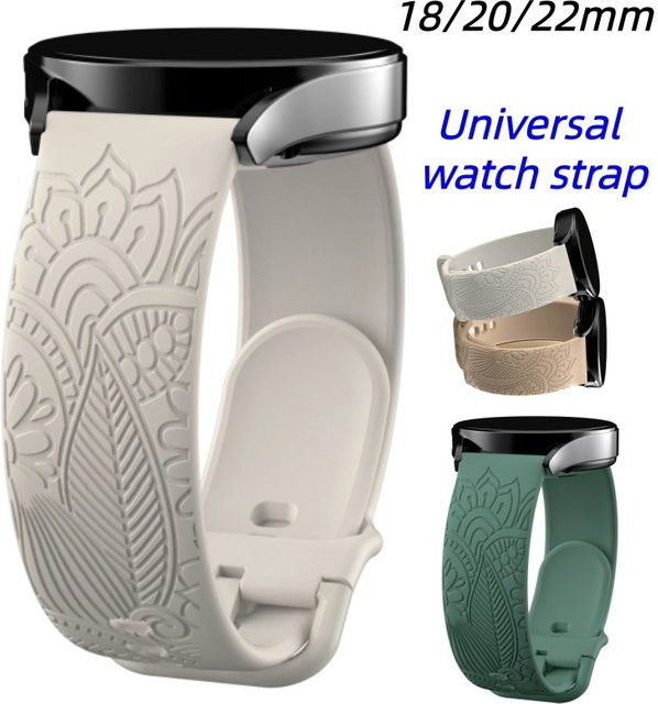 BUSKOZ Uhrenarmband Silikon, Weiß, Unisex, Blumengraviert - Bild 1