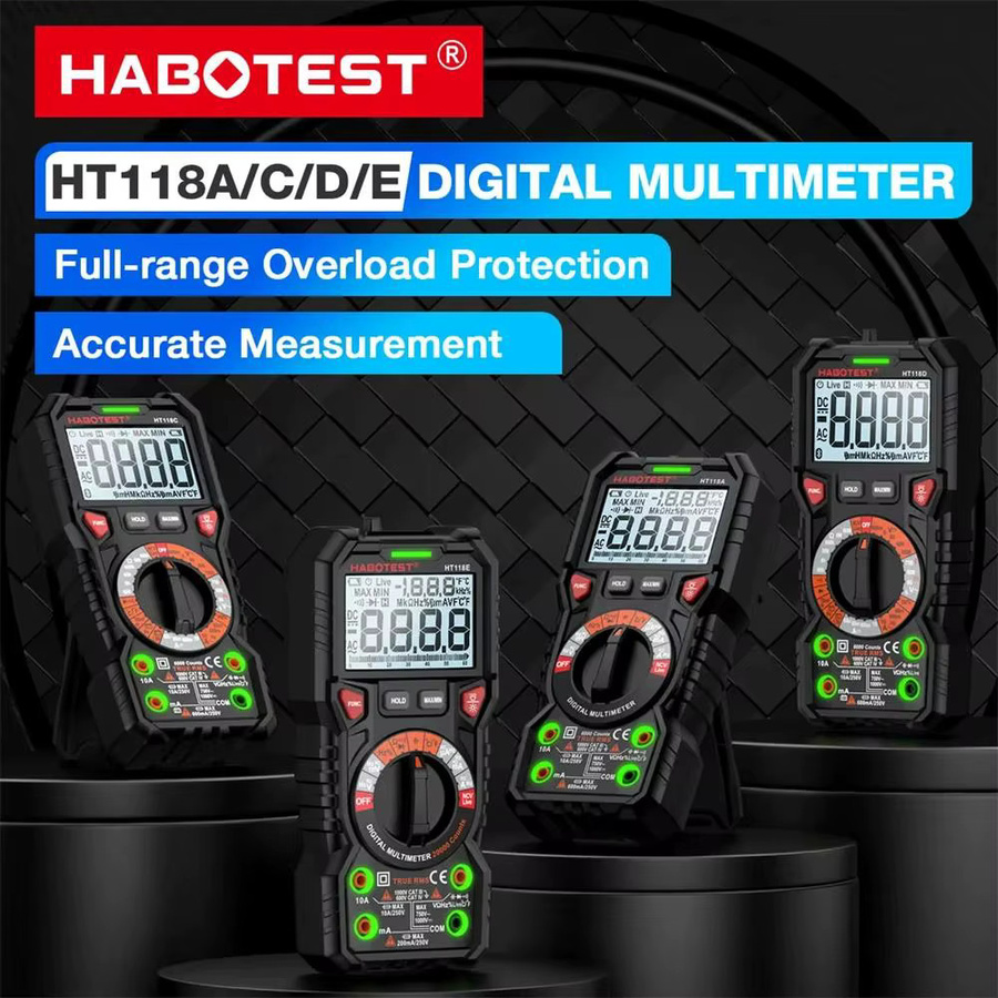 HABOTEST HT118D/E Digitalmultimeter True RMS mit manueller Messbereichswahl in Schwarz - Bild 1