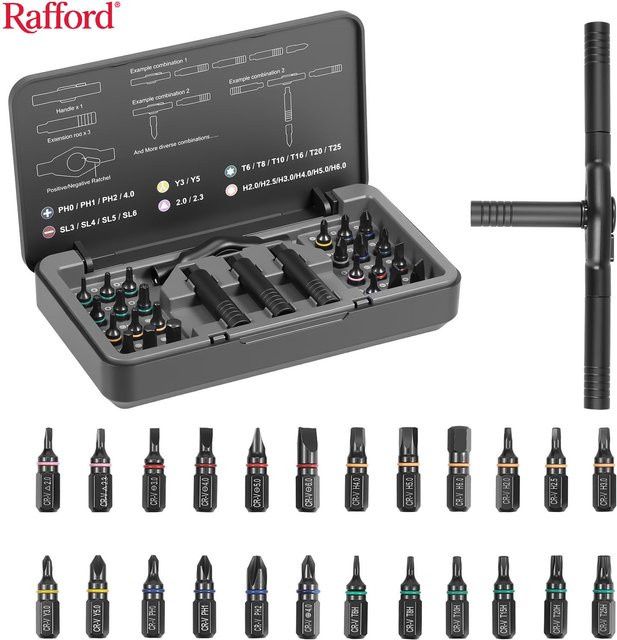 Rafford 24-in-1 Präzisions-Ratschenschraubendreher-Set aus S2-Legierungsstahl für Elektronik, PC und Möbel - Bild 1