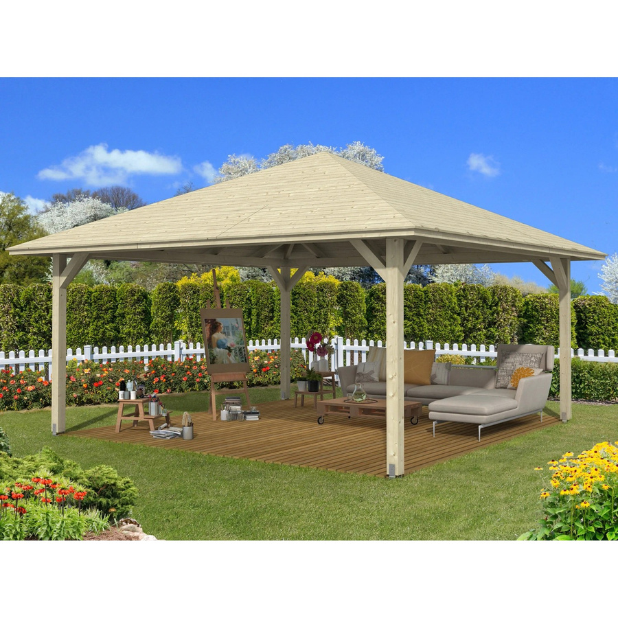 Skan Holz Pavillon Cannes 4 aus Fichtenholz in Natur und Beige, B/T: 489 x 489 cm - Bild 2