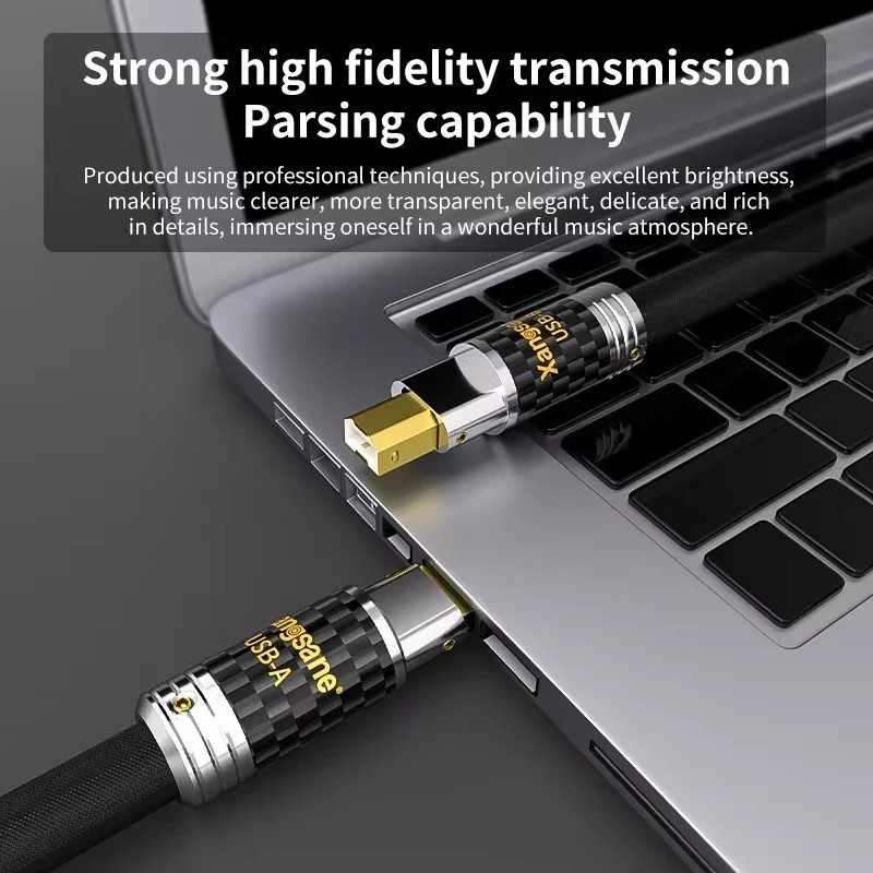 HighBass Hi-End USB 2.0 Kabel aus reinem 5N Silber A auf B/A auf EIN für HiFi Audio Verstärker Soundkarte und DAC in Schwarz - Bild 3