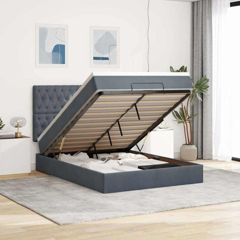 Vidaxl Ottoman Polsterbett mit Matratze und LED in Dunkelgrau, B/T: 140 x 200 cm - Bild 1