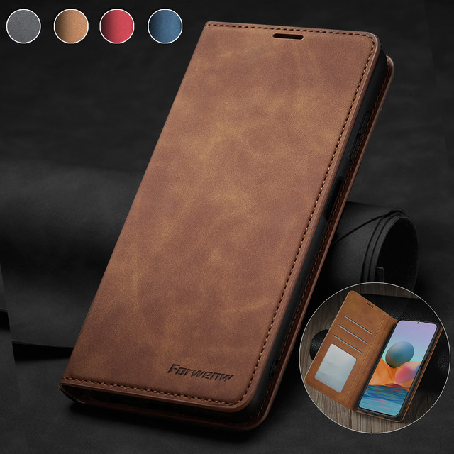 Leder Flip Hülle mit Kartenfach für Xiaomi Redmi Note Serie in Rot und Braun - Bild 1