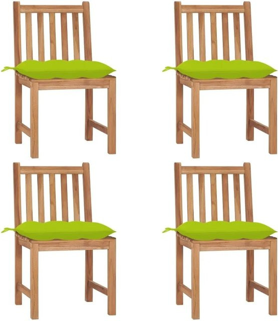 vidaXL Gartenstuhl-Set aus Teak-Massivholz mit Kissen, 4er-Set, Braun/Grün - Bild 1