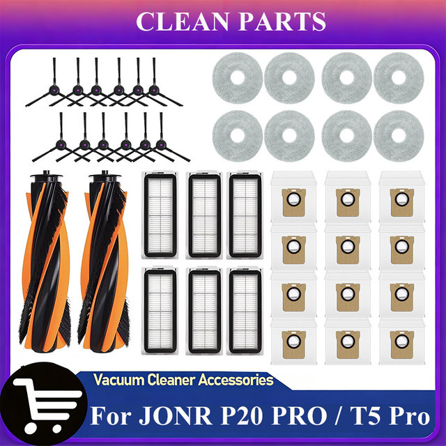 HIKSIT Zubehör-Set für JONR P20 PRO und T5 Pro Roboterstaubsauger mit Hauptbürste, Seitenbürste, HEPA-Filter, Wischtuch und Staubbeuteln - Bild 1