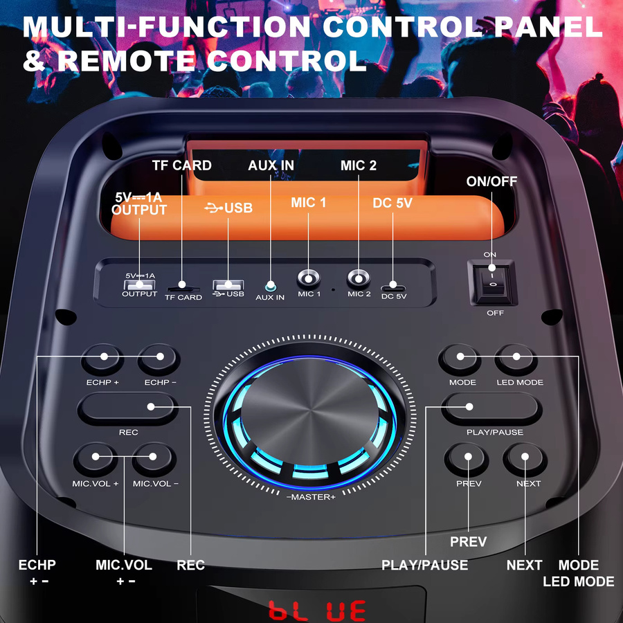 FanFun T9 Karaoke-Maschine mit 2 Mikrofonen, Bluetooth-Lautsprecher mit 500W Spitzenleistung und Doppel-8-Zoll-Subwoofer in Schwarz - Bild 2
