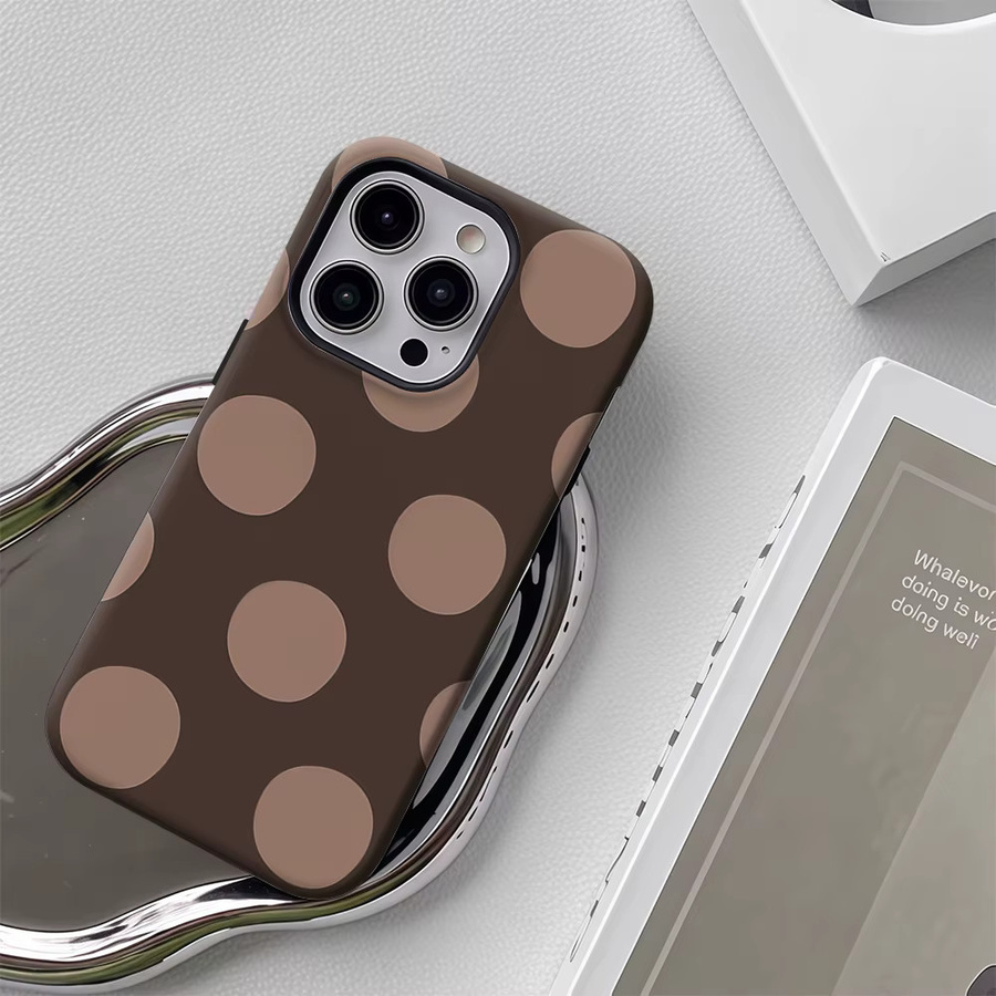Handyhülle mit braunem Punktemuster für Apple iPhone 12 bis iPhone 17 Pro Max Plus mit doppelschichtiger Rückseite - Bild 4