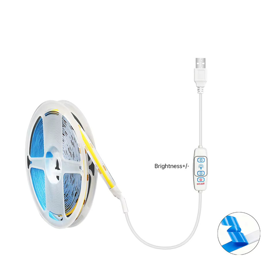 Asign COB LED-Lichtband USB 5V mit 320 LEDs/m, dimmbar mit 3-Tasten-Schalter, weiß, 8mm Breite, ideal für Spiegel, TV und Schrankbeleuchtung - Bild 2