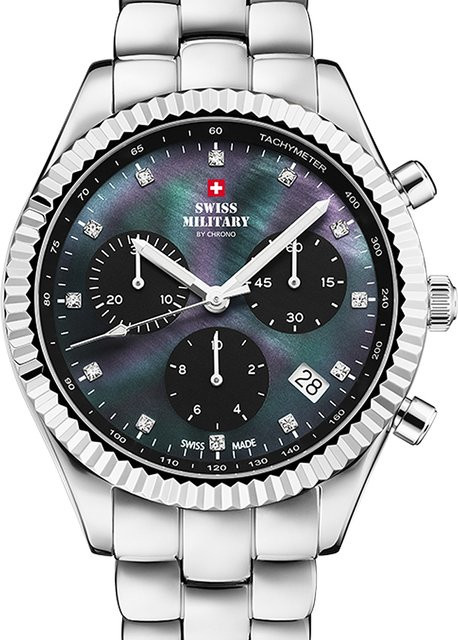 Swiss Military Chronograph Damenuhr, Quarz, Edelstahl, Schwarz, 38 mm - Bild 1