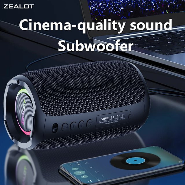 Zealot S61 Kabelloser Lautsprecher mit 20 W Leistung, Tragbarer Subwoofer mit 3000-mAh-Akku, EQ-Modus und Dual-Pairing in Schwarz - Bild 1