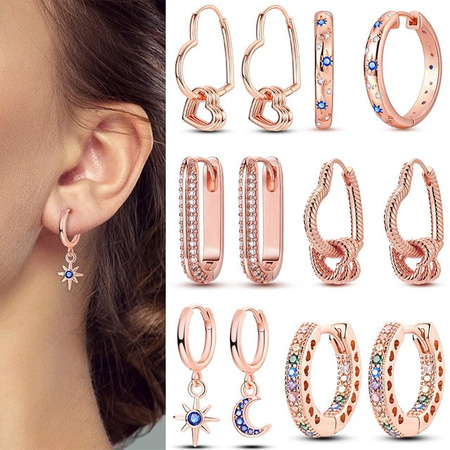Ohrringe Creolen, 925 Silber, Roségold, Zirkonia, Damen