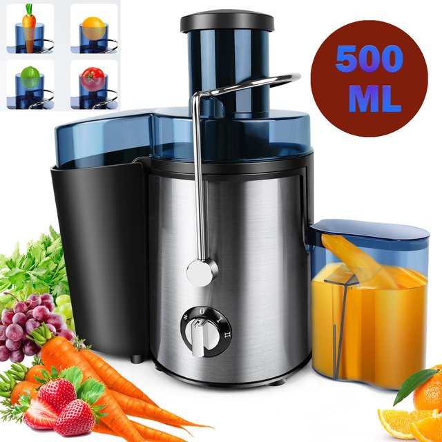DayPlus Elektrische Entsafter-Maschine aus Edelstahl mit 1000 W, Zentrifugalsaftpresse in Silber, 500 ml Fassungsvermögen und 2 Geschwindigkeiten - Bild 1