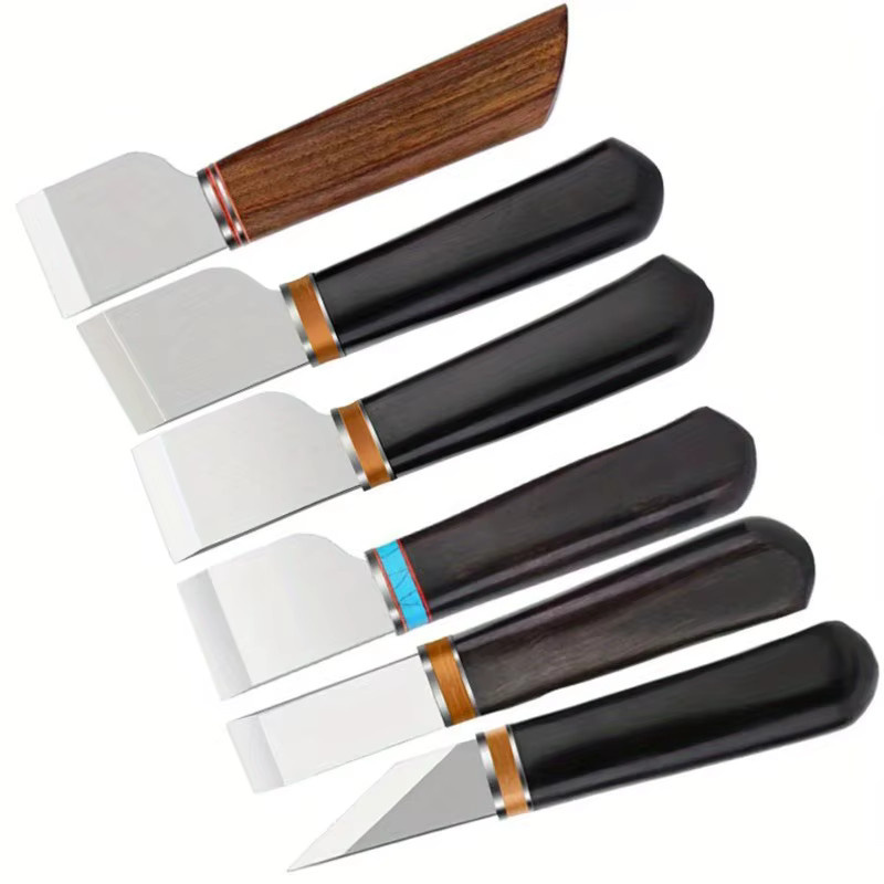 Professionelles Leder-Schälmesser für das Handwerk mit Holzgriff und silberner Klinge - Bild 3