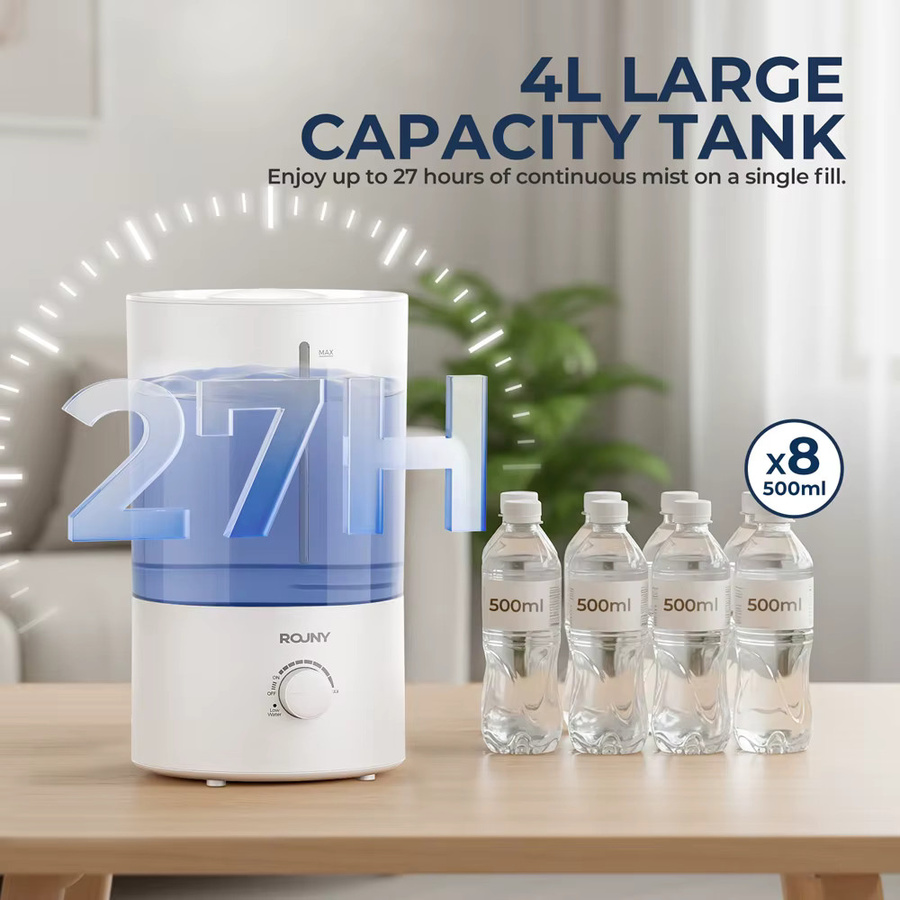 ROUNY Ultraschall-Luftbefeuchter in Weiß mit 4l Fassungsvermögen, leiser Nebelausgabe und Silberionen-Sterilisation - Bild 3