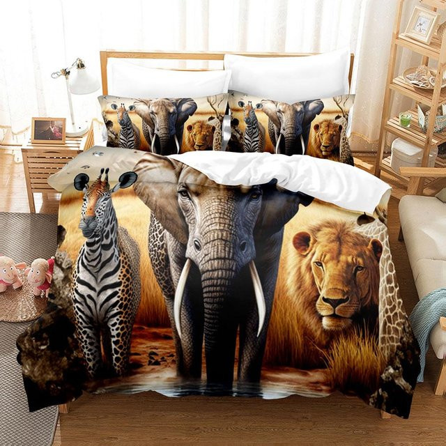 JMG Household Supplies Bettwäsche Set mit Afrika Elefant 3D-Druck, Wildtiere Motiv, Mehrfarbig, B/H: 140 x 210 cm - Bild 1