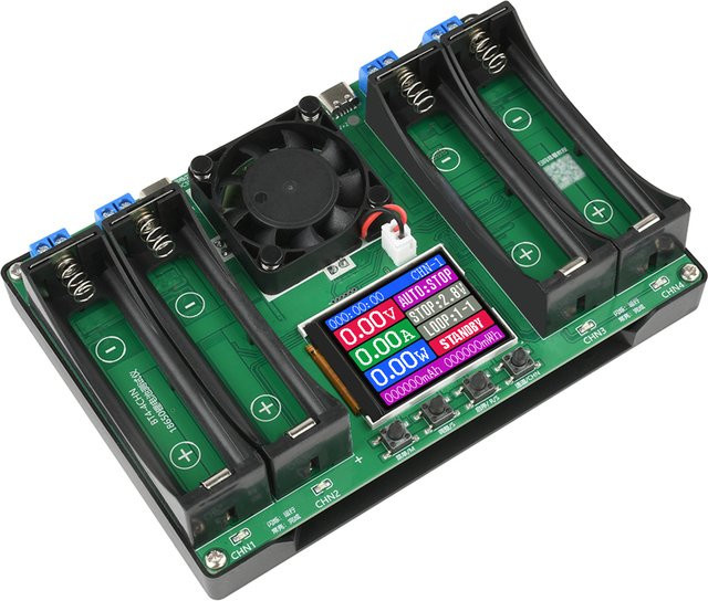 Diymore Universeller Batterietester mit LCD-Display und 4-Kanal-Innenwiderstandstester für 18650-Batterien in Grün - Bild 1