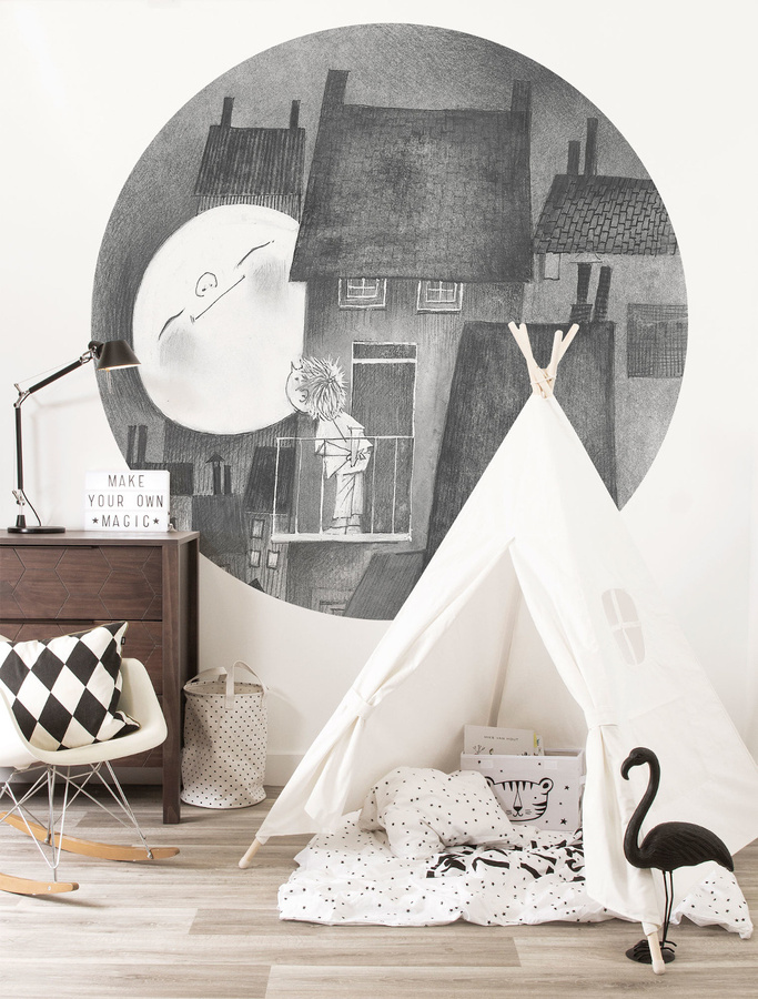 KEK Amsterdam Mural Moonlight Circle Wandbild in Schwarzweiß, Durchmesser: 190 cm - Bild 1