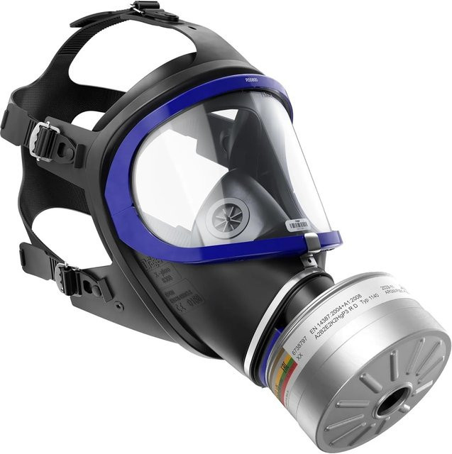Dräger Atemschutz-Vollmaske X-plore 6300 mit Abek2 P3 Hg Rd40 Filter in Schwarz-Blau - Bild 1