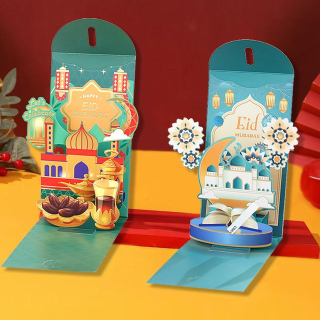 3er-Set 3D Eid Mubarak Geldumschläge und Kartenhalter für Ramadan und Eid Al-Fitr Dekoration in Mehrfarbig - Bild 1