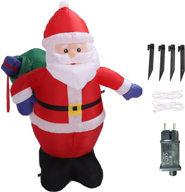 Aufblasbarer Weihnachtsmann mit Geschenkesack als Lichtdekoration aus Polyester, Mehrfarbig, Höhe: 119 cm - Bild 1