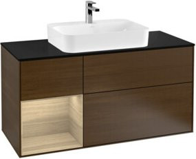 V&B Finion Waschtischunterschrank mit LED-Wandbeleuchtung und Regalfach, Breite: 120 cm, Wandmontage, Walnuss - Bild 1