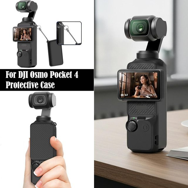 DJI Osmo Pocket 4 Silikon-Schutzhülle in Schwarz mit Anti-Verlust-Trageband und Displayschutz - Bild 1