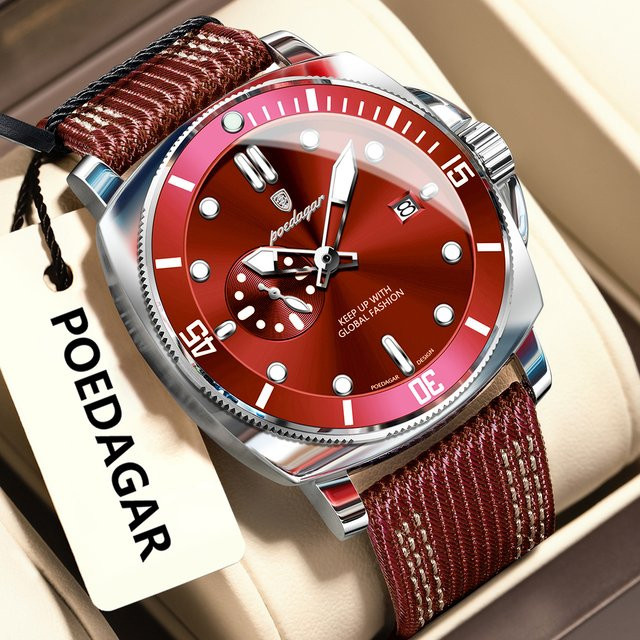 POEDAGAR Armbanduhr Quarz, Leder, Edelstahl, Schwarz, Herren - Bild 1