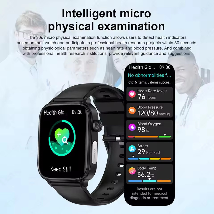 GUHUAVMI Smartwatch mit EKG, PPG und HRV zur Gesundheitsüberwachung, Bluetooth Anruf und Schlaf-Tracking, Schwarz, Unisex - Bild 2