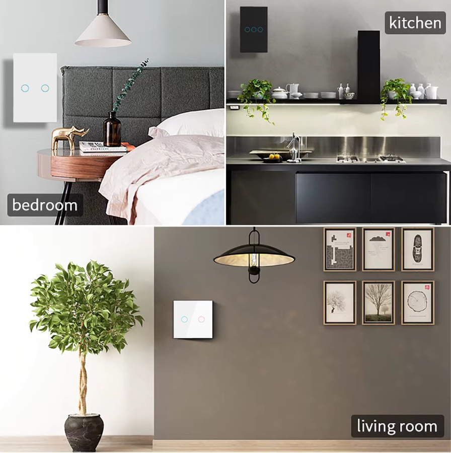 Qncx Wand-Touch-Schalter mit LED-Kristallglas-Panel für EU und US Standard, moderner Sensor-Lichtschalter in Schwarz oder Weiß - Bild 3