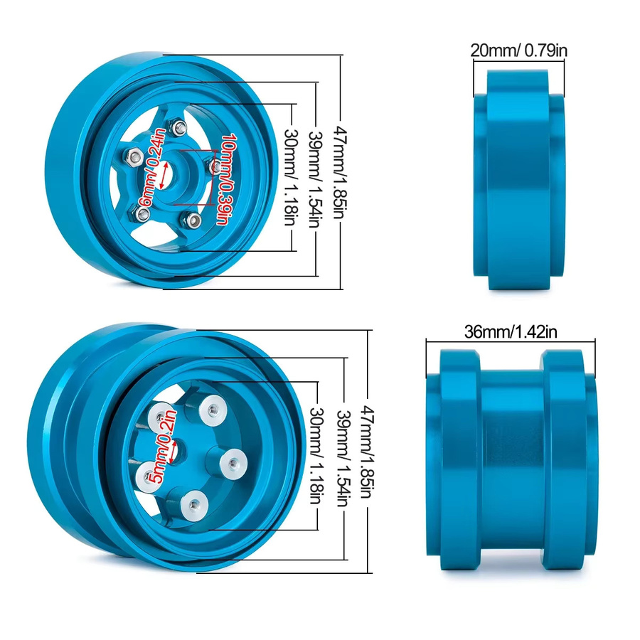 Tamiya Beadlock Felgennabe, Aluminiumlegierung, Blau, Upgrade-Teile - Bild 2