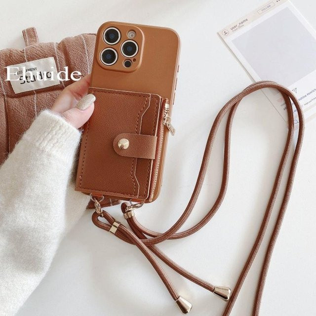 Xiaomi Geldbörse Kartenhalter Hülle aus PU Leder mit Umhängeband für Redmi Note 14 5G, Farbe: Braun - Bild 1