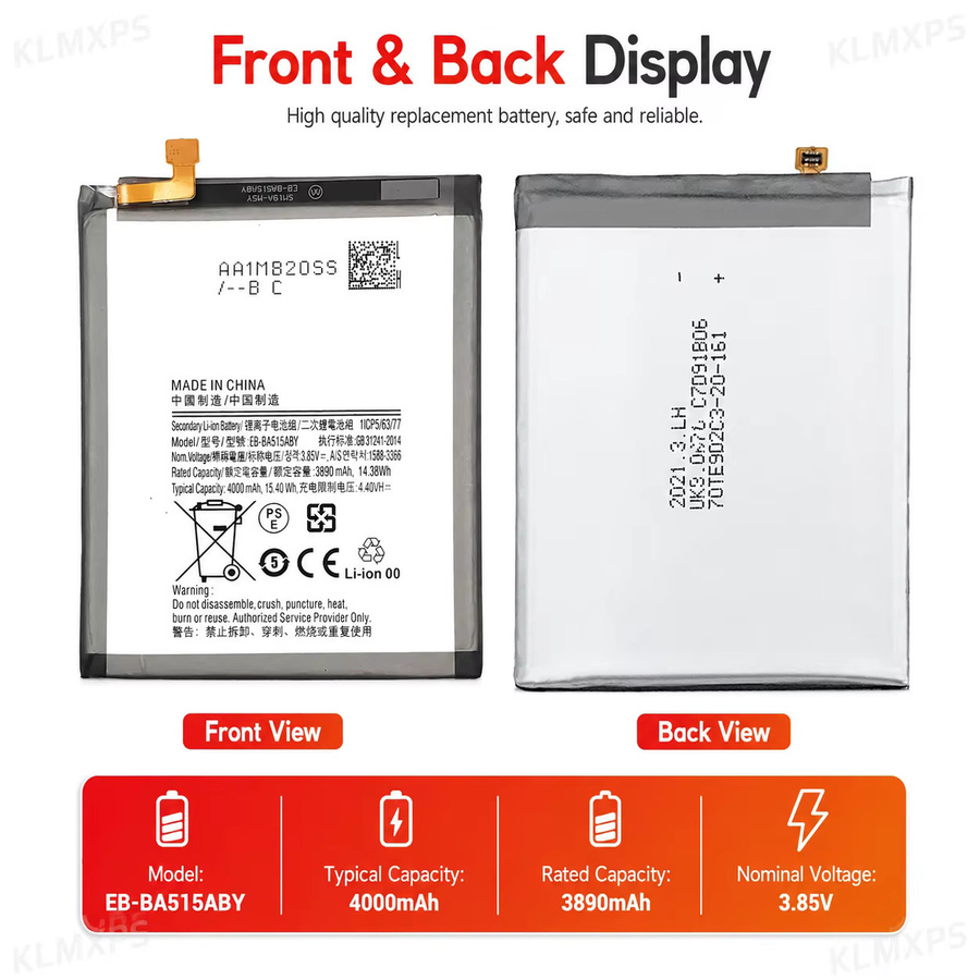 Samsung Ersatzakku EB-BA515ABY für Galaxy A51 SM-A515 SM-A515F/DSM, 4000 mAh, Schwarz - Bild 2