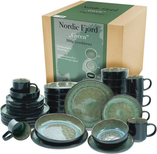 CreaTable Kombiservice Nordic Fjord Green aus Steinzeug, 30-teilig - Bild 1
