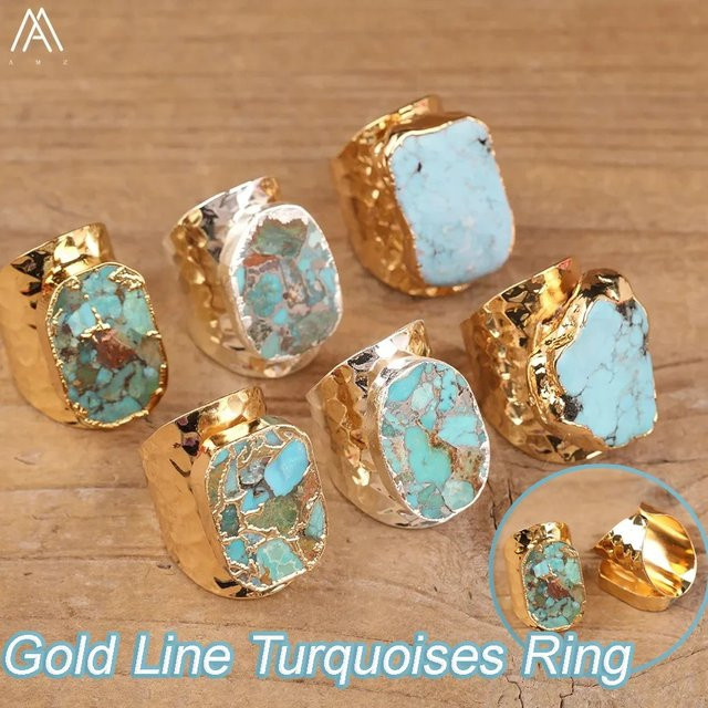 AMAZETSH Ring, Gold, Türkisen, Damen, verstellbar - Bild 1