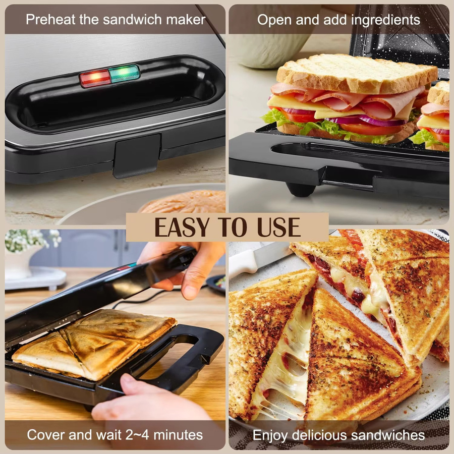 Yabano Elektrischer Sandwichmaker in Schwarz mit Antihaftplatten und Cool-Touch-Griff - Bild 2