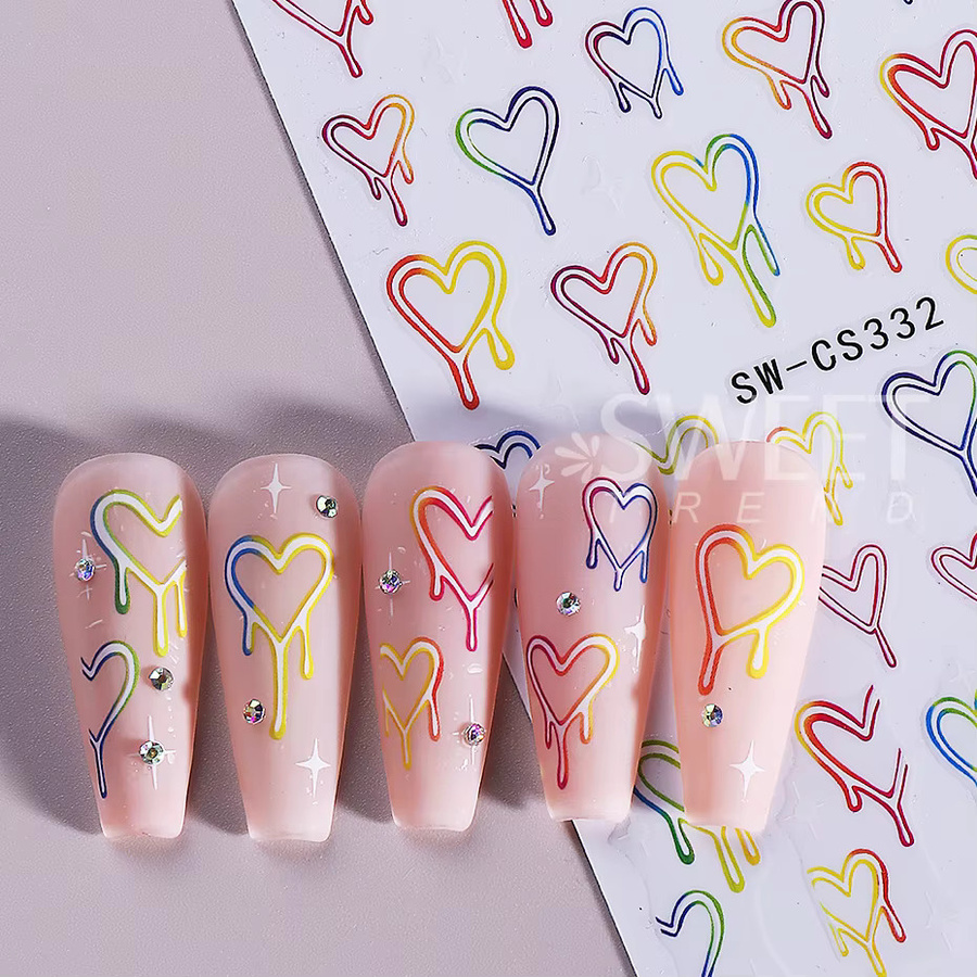 SWEET TREND Nagelaufkleber, Cartoon Herz, Bunte Gradienten, 3 Stück - Bild 2