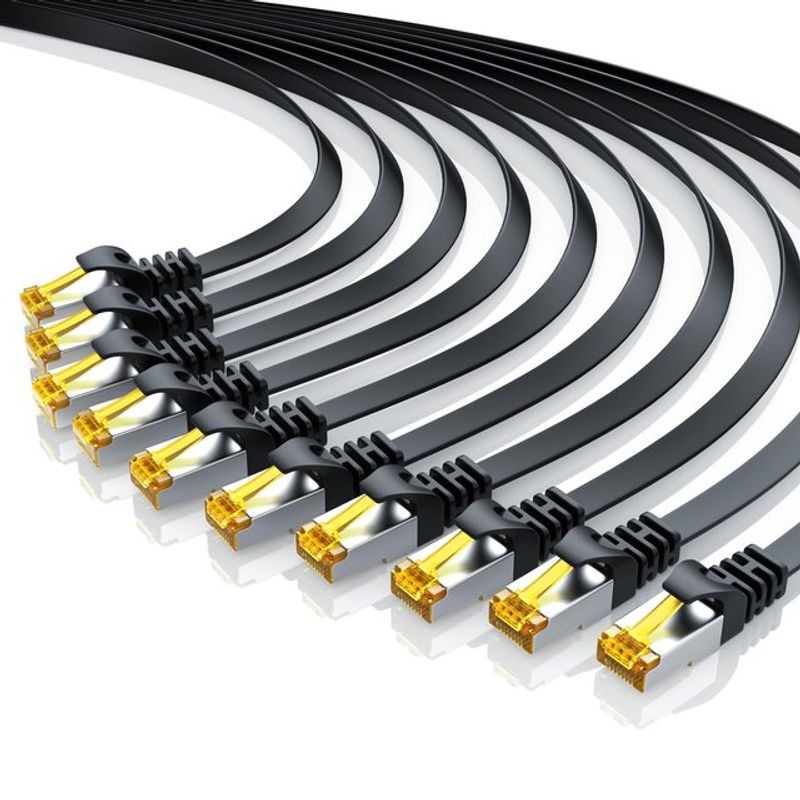 Primewire 10er Set CAT.7 LAN-Kabel Flachband U/FTP Ethernet Patchkabel RJ-45 Schwarz, Länge: 0,5 m - Bild 2