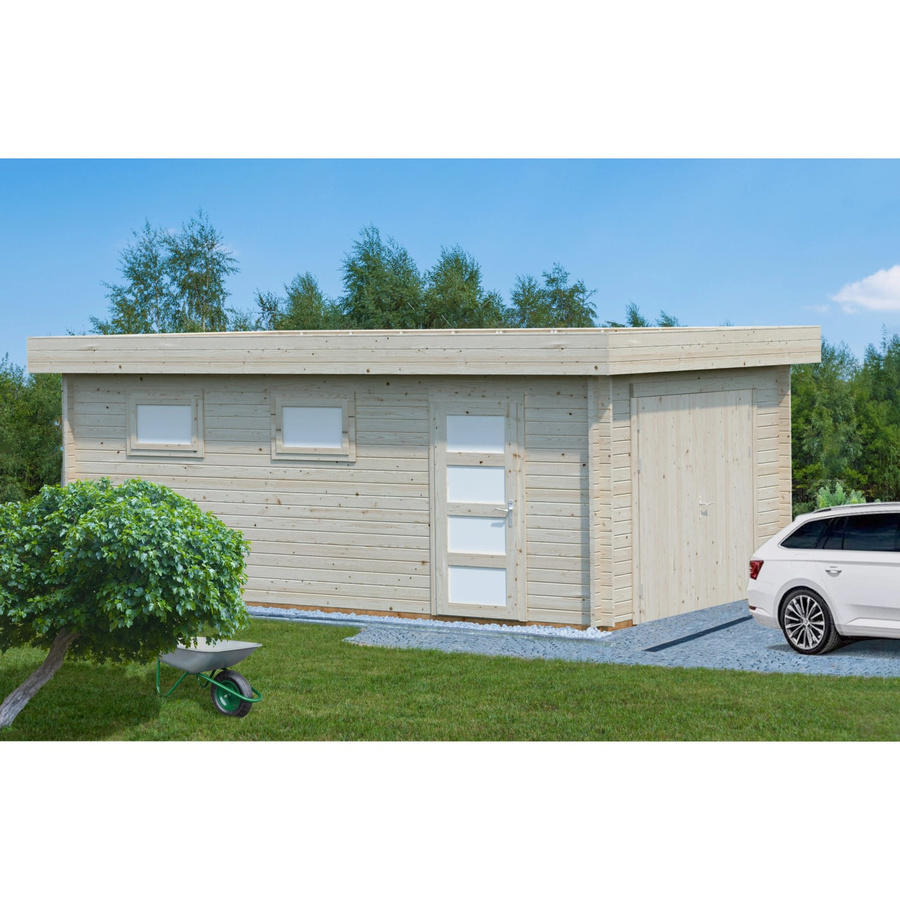 Palmako Garage Rasmus aus Fichtenholz mit Holztor und Fenstern in Weiß, B/T/H: 420 x 598 x 253 cm - Bild 2