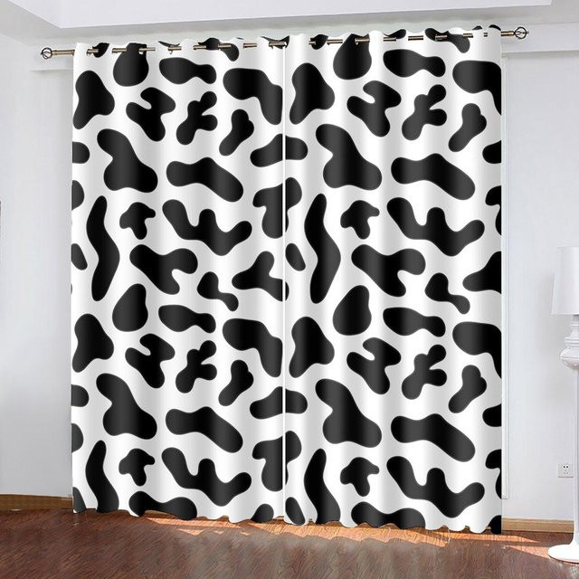 Zebra Streifen Vorhang mit Kuhmuster Design in Schwarz und Multicolour, 2er Set, B: 50 cm, H: 130 cm - Bild 1