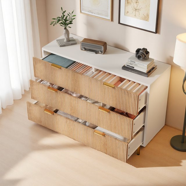 Comanlai Moderne Holz-Nachttisch Kommode im Landhausstil mit Schubladen, Weiß Matt - Bild 1